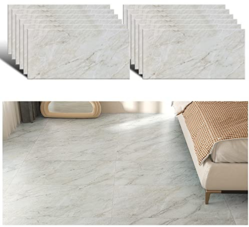 VEELIKE Adesivi per Piastrelle Marmo Beige Pavimento PVC Adesivo Piastrelle Adesive Pavimento Bagno Impermeabile Carta da Parati per Cucina Mattonelle Pavimenti in PVC Cucina 1.5mm 12 Pezzi 60cm×30cm
