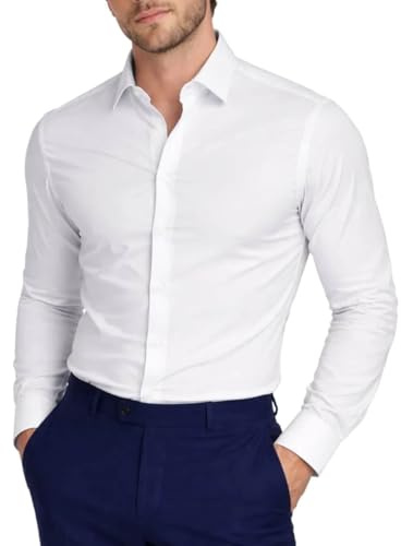 Remus Uomo Men's Slim Fit Stretch Cotton Dress Shirt (UK, Neck, 16.5, Regular, Regular, White)
