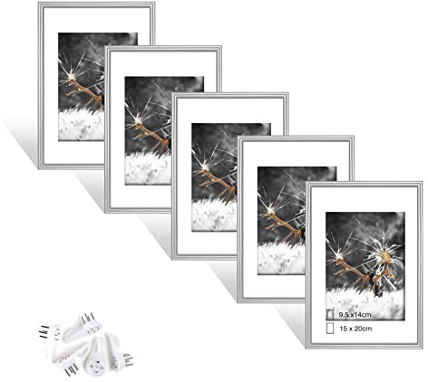 Dmyifan Bilderrahmen 15x20 cm Silber 5er Set | Picture Frame | Für Kinderzeichnungen, Fotos, Poster und Illustrationen, zum Aufhängen, geeignet für Kinderzimmer, Wohnzimmer und Büro