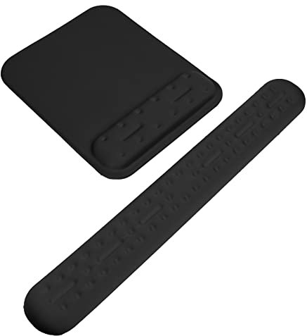 Keyboard Wrist Rest and Mouse Pad with Wrist Rest 2 Pieces, Computer Wrist Cushion, Memory Foam Hand Rest Arm Rest, Palm Rest for Laptop PC, 2 Piece Set, Length 45cm+25cm (Black)