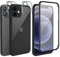 Leedia 360 Grad Hülle Kompatibel mit iPhone 12 Hülle + 2 Kameraschutz Ganzkörper Eingebauter Glas Displayschutzfolie Schutzhülle Transparent Clear Handyhülle für iPhone 12 Pro / 12 6.1 Schwarz