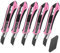 WORKPRO Lot de 5 Cutters Professionnels, Couteau Utilitaire Rétractable 18mm, Chariot en Acier Inox, Couteau de Graphique, 20 Lames Sécable en SK5 de Rechanges Compris, Rose Noir
