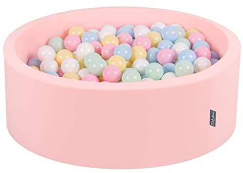 KiddyMoon 90X30cm/300 Bolas ∅ 7Cm Piscina De Bolas para Ninos Hecha En La UE, Rosa: Azul Pastel/Amarillo Pastel/Blanco/Menta/Rosa Claro