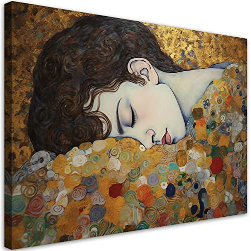 Feeby Bild Auf Leinwand Frau Gustav Klimt 90x60 cm 1 tlg Schlafzimmer Modern Vlies Leinwandbilder Bild auf Leinwand Kunstdruck Wand Wanddeko Design Wohnzimmer Büro Flur Hotel Spa Abstrakt Gold