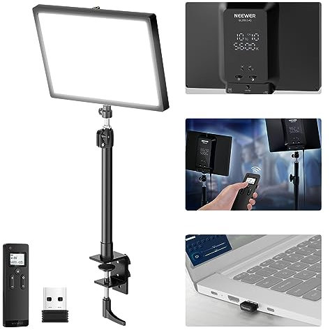 NEEWER GL25B 12.9 Streaming Key Light, 2.4G RT100 Remote & PC/Mac APP Control 25W 2300Lux/0.5m 2900K–7000K CRI98+ Dimmable Edge Emitting Silent Webcam Video Light with Desk Stand & USB Transmitter