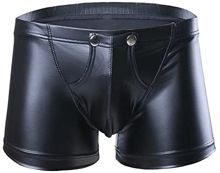 Caxndycing Boxer en cuir pour homme - Aspect laqué brillant - Effet mouillé - Sexy - Sous-vêtements sexy pour homme - Clubwear Jockstraps - String avec entrejambe ouverte, Z72 noir, 5XL