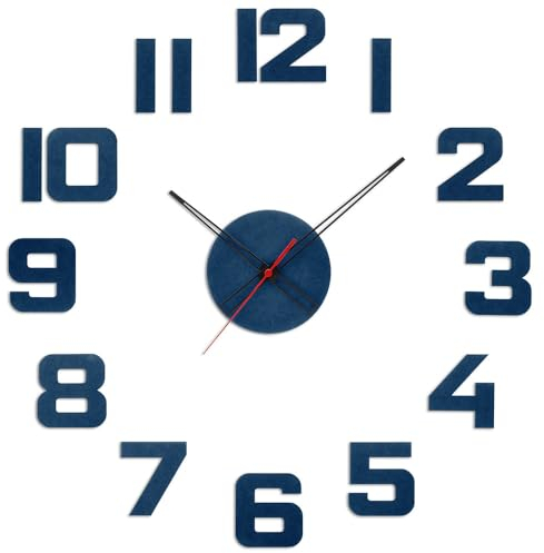 PRIM Veneer Colorino DIY Wanduhr Holz, Made in EU, Wood Wand-Deko ∅ von 600 bis 1000 mm, 3D Holz-Ziffern, Holz Wanduhr Groß XXL, Wanduhr Küche, Schlafzimmer (Blau)