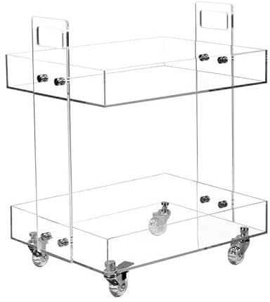 GETCK Barwagen aus Acryl, 2 Etagen, Acryl-Beistelltisch, multifunktionaler Aufbewahrungswagen auf Rädern, Acryl-Nachttische/Nachttisch, Mehrzweck-Rollwagen