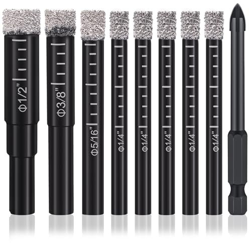 9 PCS Diamond Drill Bit Set With Wax Lubricant - 5P 6mm, 8mm, 10mm, 12mm, and Carbide Drill for Granite, Ceramic, Stone, Glass, and Hard Materials