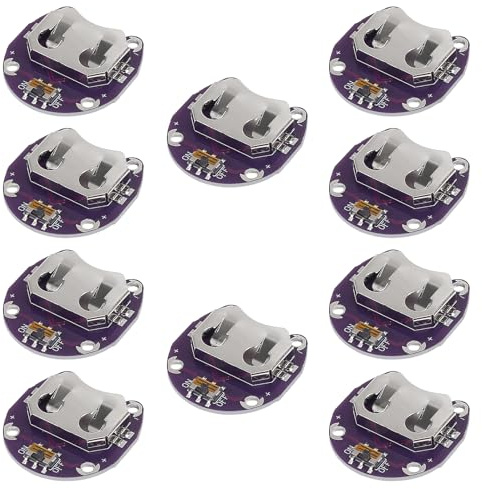 10Pcs CR2032 Lilypad Coin Cell Battery Holder Mount Module Lily Pad Battery Case Electricity Small Slide Switch Board Replaceable for Coin Cell Battery Holder