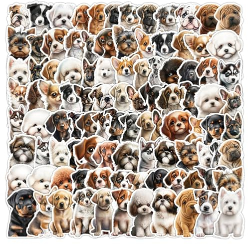 CavspkArt 100 Pcs Puppy Waterproof Stickers, Cute Dog Decals Vinyl, Scrapbook Stickers Puppy, Stickers for Kids Teen for Scrapbook Notebook Card Making Water Bottles Phone Luggage, VCMK-021