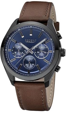 REGENT Herren Armbanduhr Analog Lederarmband Dunkelbraun URBA767 Analoguhr