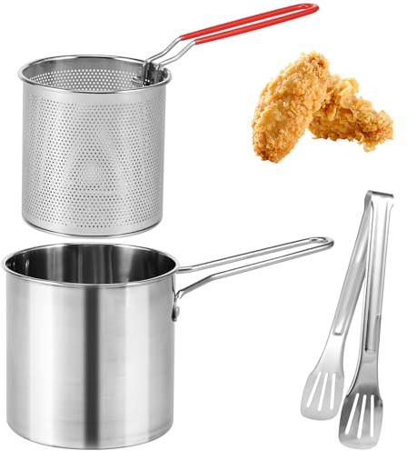 Freidora profunda con cesta de acero inoxidable 304 con colador de 1200 ml, mini freidora de aceite profundo con asa, utensilios de cocina multifuncionales, sartén pequeña para patatas fritas tempura,