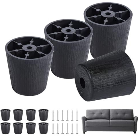 GIWOSK 12 Pack 2 inch Black Plastic Furniture Legs, Round Tapered Couch Legs Screw-in Sofa Legs Replacement Legs with M5 Screws for Furniture Couch Table Sofa Cabinet Dresser