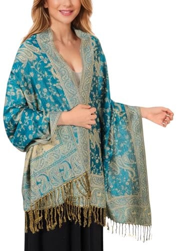 Lamca Pashmina Schal Damen, Elegant Weich Troddel Schultertuch Schal für Damen, Leicht Frauen Halstuch Stola mit Paisleymuster - Quaste Tuch Lang Damen