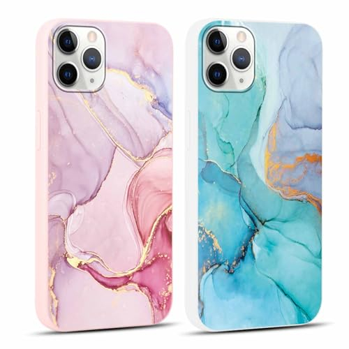 Foonary 2 Stück Handyhülle für iPhone 11 Pro 5,8 Hülle Marmor Muster Design Aesthetic Muster Mädchen Case Cover Weich Silikon TPU Stoßfest Schutzhülle für iPhone 11 Pro,Marble Rosa