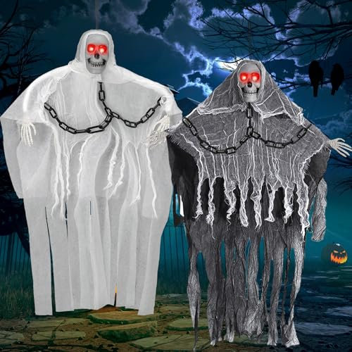 ITMNMNL Addobbi Halloween Esterno 2pc Fantasmi Halloween,Addobbi Halloween Giardino,Decorazioni Fantasmi di Scheletro Appeso,Halloween Decorazioni,Halloween Fantasma Appeso per Interni ed Esterni