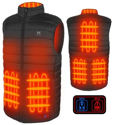 Beheizbare Weste, Leichte Elektrische Beheizte Weste für Herren Damen, 6-Heizzone, 3-Temperatur-Niveau Heizweste für Outdoor-Wintersport (DE/NL/SE/PL, Alphanumerisch, XL, Regular, Regular, Black-EU)