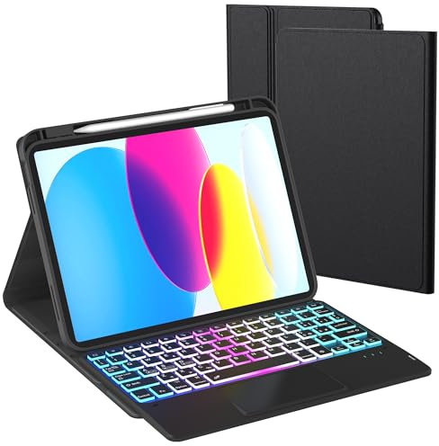 Custodia Con Tastiera per iPad 10 Generazione 10.9 2022/11 Generazione A16 2025: Tastiera Retroilluminata a 3 Zone e 7 Colori Con Trackpad Intelligente - Tastiera Rimovibile Con Layout Italiano QWERTY