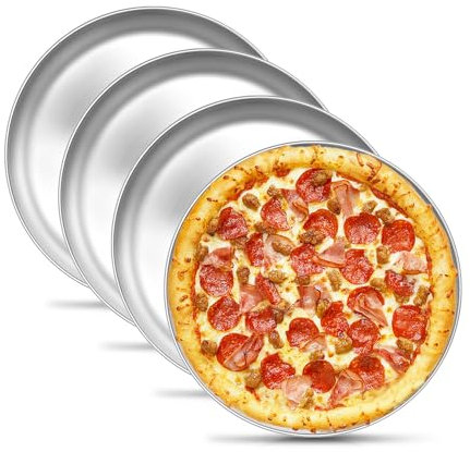 Onader Pizzablech 4er Set, 26cm Edelstahl Pizzaform, Rund Pizza Backblech für Backen, Servieren, Gesund & Spülmaschinenfest, Ungiftig & Einfach zu Reinigen