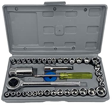 Juego de Dados de Accionamiento, Juego de Dados 40 Kits, con Adaptador de Dados de 1/4 pulg. 3/8 pulg., Tamaño Estándar Excelente Material de Acero Al Carbono, Herramientas