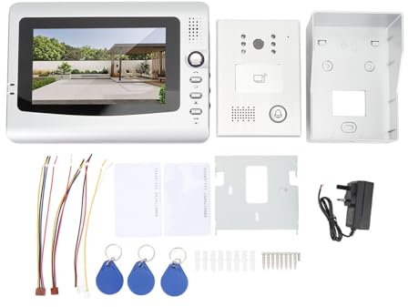 Wired Video Intercom System, Video Doorbell Camera with 7In Monitor, Rain Cover, Dual Way Intercom, IR Night Vision, 120º Wide Angle, for Villa Home Office Apartment (GB Plug)