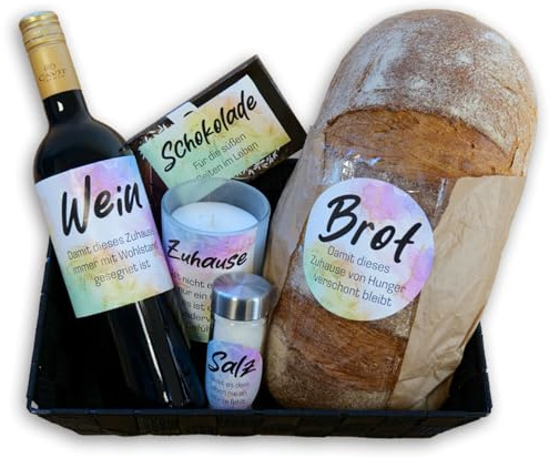 younikat Aufkleber-Set 5 Stk. Einzug Bunt - dv1535 | Geschenk Einweihung Einzug Umzug, Aufkleber für Salz Brot Wein etc. Präsentkorb