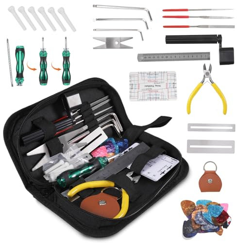 Kit de 54 herramientas de mantenimiento de guitarra, kit de herramientas de guitarra con púa de guitarra y bolsa de transporte para ajuste de entonación, reparación y cuidado de la guitarra