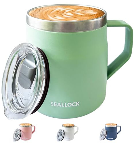 Ins Style 450ml Vacuum Insulated Stainless Steel Travel Mug - 304 Food-Grade Thermal Coffee Cup with Leak-Proof Sliding Lid, Double Wall Insulation for Hot & Cold Drinks (Modern Design) (Green)