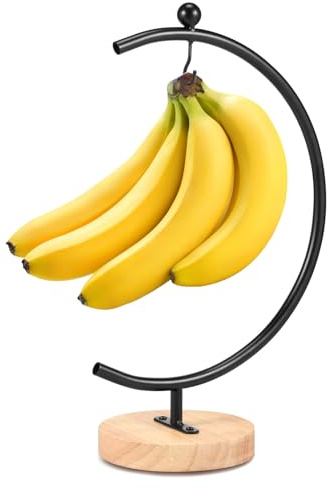 JETHMA Banana Holder,Modern Banana Hanger with Hook, Fruit Bowl & Banana Tree Hanger for for Kitchen Counter (Black)