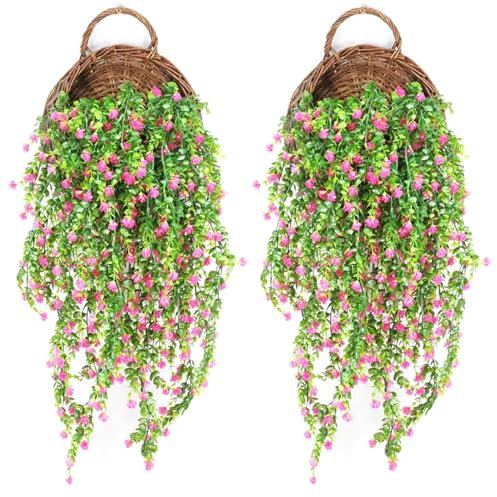 LONGHAO 2 pcs Plantes Tombantes Artificielles,Plantes Artificielles Suspendue,Fausses Fleurs Plante Tombante,Fleurs Artificielles Deco Plantes,pour la Décoration de Mariage à la Maison (Rose)