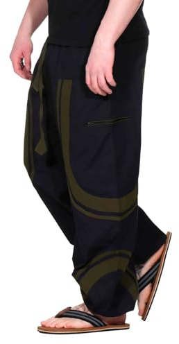Kunst und Magie Unisex Trendige Baggyhose Bunte Muster Goa Hippiehose Cargo Hose, Größe:4XL, Farbe:Schwarz/Army Green