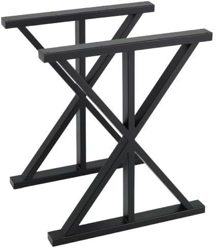 FUKEA Lot de 2 pieds de table en métal en forme de M - Noir - Pour bureau, table basse, table à manger, banc - 60 x 72 cm (l x H)