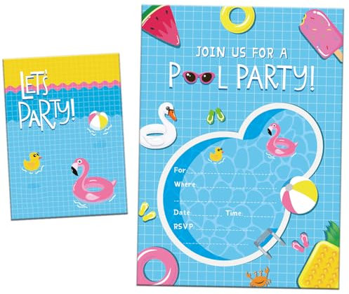 MORAINJAY 20x Einladungskarten Kindergeburtstag Poolparty, Geburtstagseinladungen Jungen Mädchen, Partyeinladungen zum Poolparty Thema Kindergeburtstag 13x18 cm (ohne Umschläge)
