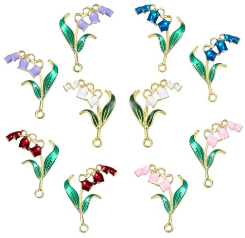 LEGENTLISUR 10 Pcs Lily of the Valley Enamel Charms for Jewellery Making Alloy Flower Charms for Necklaces Earrings Bracelets DIY Supplies