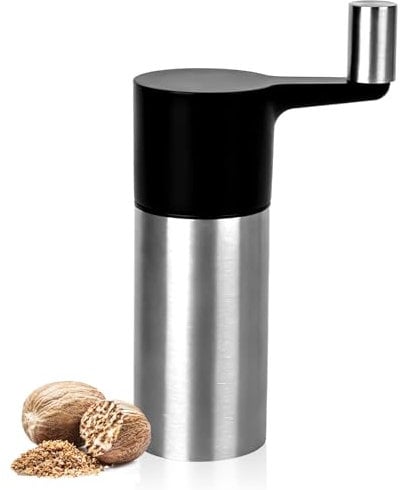 Macinino per noce moscata con manovella, macina per noce moscata con contenitore per conservare 3 noci moscate, grattugia per moscata in acciaio inox con contenitore per la migliore polvere di