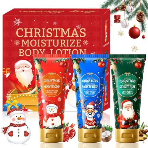 Weihnachtliche Körpercreme, Weihnachtsgeschenke Frauen-Körperlotion-Set, Geschenkset Weihnachten Bodylotion Damen-3 Duftrichtungen