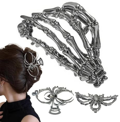 3 Pieces Halloween Claw Clips Metal Horror Claw Clamp Spider Claws Clip Goth Claws Clip Decorative Spooky Spider Skeleton Hair Clips For Women Halloween Accessories