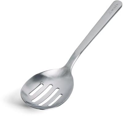 Misen Slotted Chef Spoon – Stainless Steel Draining and Serving Spoon for Pasta Vegetables Poached Eggs Fried Foods Meatballs Braises and Everyday Cooking and Kitchen Prep