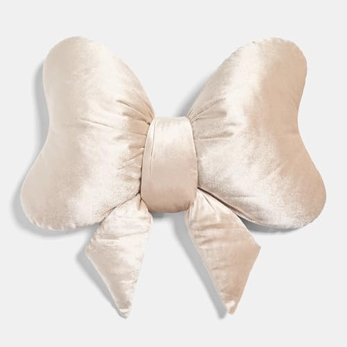 OHS Velvet Bow Cushion Christmas Throw Pillow, Christmas Decorations Novelty Cushions Plush Pillow for Sofa Couch Bedroom Back Support Scatter Cushion Stocking Fillers, Natural - 45 x 33cm
