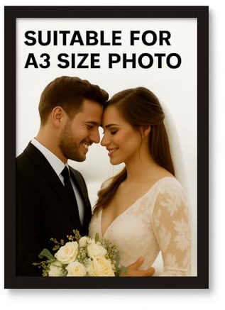 A3 Wooden Photo Frame Black Colour - 297x420mm / 29.7x42cm / 11.7x16.5inch Picture Frame (Black, A3 (42x29.7) cm)