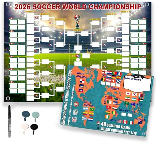 Generisch Fussball WM 2026 Spielplan Poster | 50×70 cm WM 2026 Poster mit Gruppenphase + Knockout-Bühne, Doppelseitig Bedruckt, Geschenk für Fußball-Fans, Familie und Freunde, Party-Dekoration