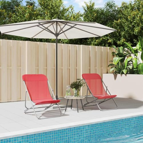 ZQQLVOO Klappbare Strandstühle 2 Stück Rot Textilene & Pulverbeschichteter Stahl, Verstellbarer Outdoor-Loungesessel mit Stabiler Rahmen für Garten, Terrasse, Pool und Strand,