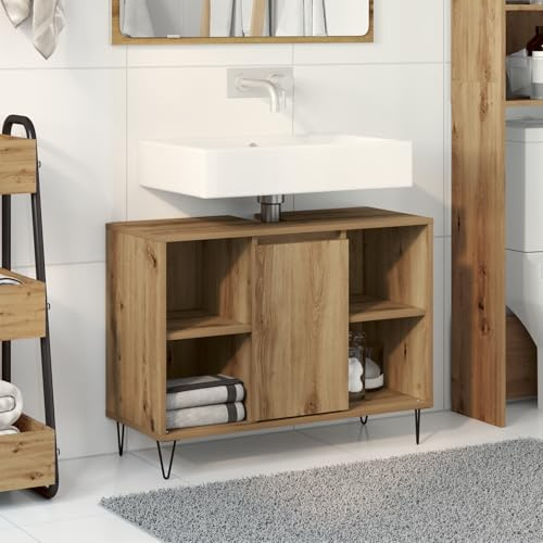 JHQHSM Artisan Meuble de salle de bain moderne en bois de chêne massif avec porte coulissante et espace de rangement