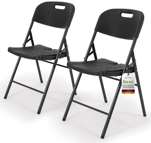 Sekey Klappstuhl 2er Set, Klappstühle aus Kunststoff und Metall, Campingstuhl Gartenstuhl Klappbar bis 150KG, Outdoor-Stuhl für Esszimmer, Wohnzimmer, Garten & Terrasse, Schwarz