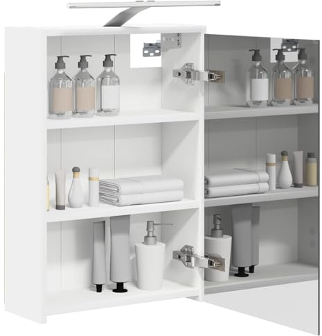 vidaXL Badezimmerspiegelschrank Weiß 43 x 16 x 62.5 cm Holzwerkstoff, Moderne Badezimmer, rechteckiger Stauraum, Wandregal, doppelseitiger Spiegel, Flexibles Möbel