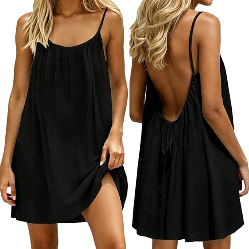 Backless Cami Dresses for Women Cami Lounge Dress 2026 Summer Dresses for Women Holiday Dress Backless Solid Color Sleeveless House Dress Long Sundress with Back Tie