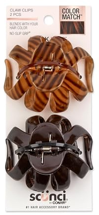 Scunci by Conair jaw claw clips - hair accessories for women - claw clips for thick hair - claw clip - Black & Tortoise- 2 Count