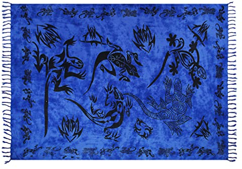 Ciffre Sarong Pareo Wickelrock Lunghi Dhoti Tuch Strandtuch Tribal Gecko Dunkel Blau