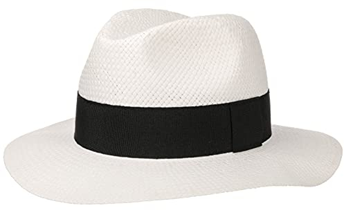 White Traveller Strohhut weiß Damen und Herren - Sonnenhut für den Urlaub - weißer Herrenhut aus Stroh mit Ripsband - Hut Frühling/Sommer weiß L (58-59 cm)